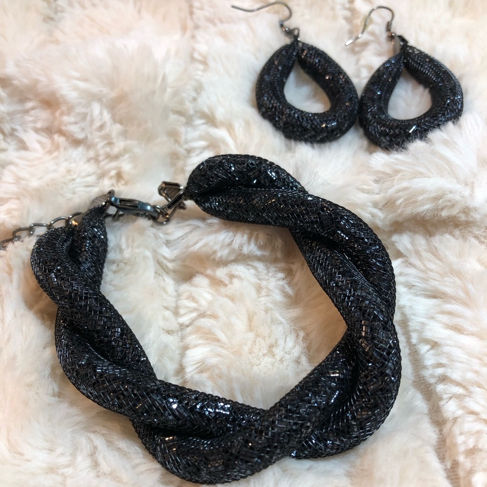 Black sparkly bracelet & earrings